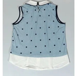 Faith and Joy Blue White Striped Polka Dot Dots Collared Sleeveless Layered Tank Top Shirt Blouse Size S 🩵✨ thumbnail 6