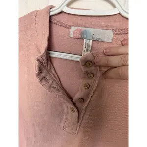 Free People Free Beach FP Beach Rush Hour Pink Henley Boxy Cropped Top 3/4 Sleeve S thumbnail 5