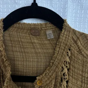 Free People One Top Womens Size XS Aubin Maxi Button Down Tabacco Brown Boho thumbnail 4