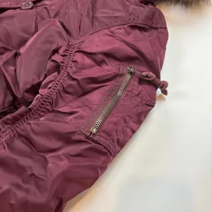 Abercrombie & Fitch Womens Maroon Red Fur Trim Hooded Lined Parka Jacket Size XS thumbnail 7