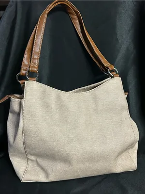 Koltov Women’s Classic Neutral Canvas Tote Shoulder Bag with Brown Trim thumbnail 2