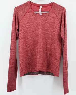 Lululemon Swiftly Tech Long Sleeve Shirt 2.0 Race Length Red Black Stripe 10 thumbnail 1