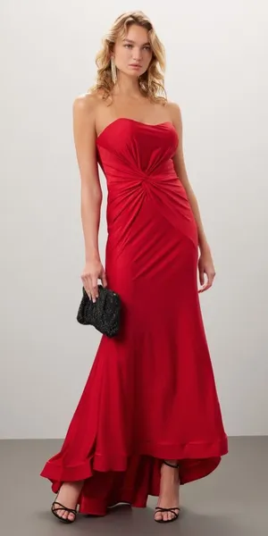 Revolve FAVIANA Red‎ Strapless Evening Knot Front Mermaid Sweetheart Gown 0 thumbnail 1