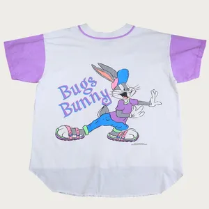 Vintage 90s Sun Sportswear Bugs Bunny Baseball Jersey Women Large White Purple thumbnail 2