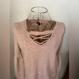 American Eagle Criss Cross Lace Up V Neck Sweater Pink Size M thumbnail 10