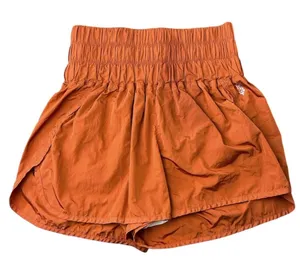 Free People Orange Smocked Waistband High Rise Running Athletic Shorts Size L thumbnail 1