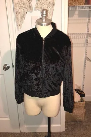 Velvet Bomber Jacket Black Size L thumbnail 1