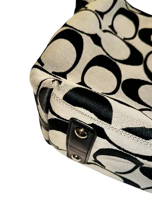 Coach Black/Gray/Blue Signature Stripe Hampton Weekend Stripe Tote thumbnail 10