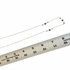 Vintage Sterling Silver Green Stone & Crystal Necklace Emerald Tone Beaded Neck thumbnail 5
