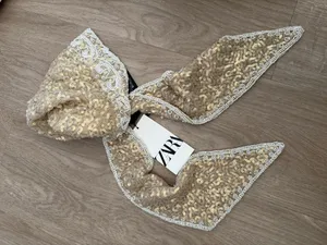 Zara Sequin Lace Pearl sparking Headscarf wrap embroidered festival boho hat thumbnail 6