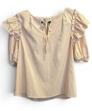 Doe & Rae Large NWOT Cream Striped Ruffle Blouse Lg thumbnail 1