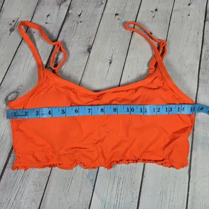Aerie Orange Textured Lettuce‎ Hem Scoop Bikini Swim Top Crop Bra L thumbnail 8