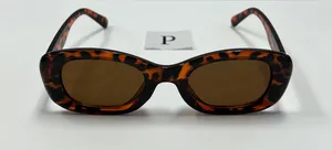 Retro rectangular leopard sunglasses / small 90s sunglasses Brown thumbnail 1
