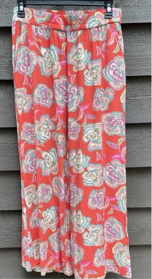Resort Boho Floral Wide Leg Pants Z Supply Dante Tango Red Cruise Rayon M thumbnail 1