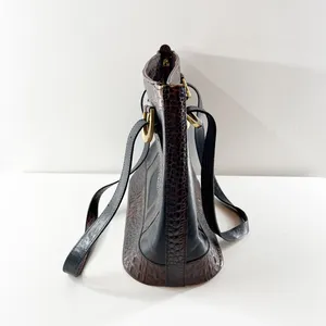 Brahmin Croc Embossed Leather Tote Handbag Purse Black Brown thumbnail 8