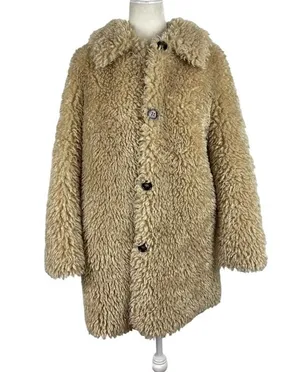 Zara Faux Fur Long Teddy Sherpa Jacket Coat Natural Beige Size Small 8490/241 thumbnail 14