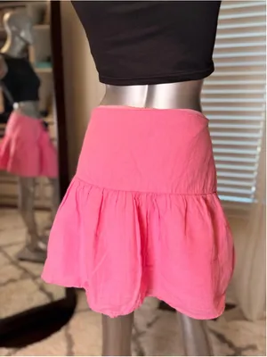 Vineyard Vines Pink Linen Mini Skirt Size 12 Flowy Ruffle Hem Preppy Coastal thumbnail 3