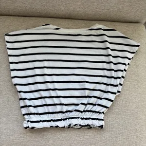 Zara Striped Elastic Hem Crop Top Small Cap Sleeve Nautical Coastal‎ Chic Preppy thumbnail 2