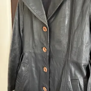 80s Vintage Emotion Dark Gray Leather Trench Coat with Belt | Small Retro thumbnail 10