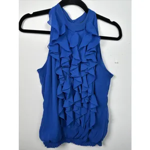 Vintage Mossimo Medium Top Blue Ruffles Y2K‎ Womens Sleeveless Tank Halter Neck thumbnail 2