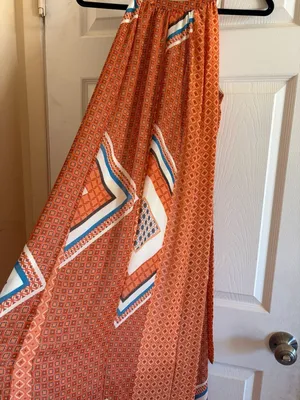 Cato Women's Orange Geometric Scarf Print Halter Maxi Dress HOM1188-G thumbnail 2