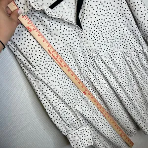 Zara Basic Polka Dot Babydoll Tunic Dress White Black Long Sleeve Pockets M thumbnail 4