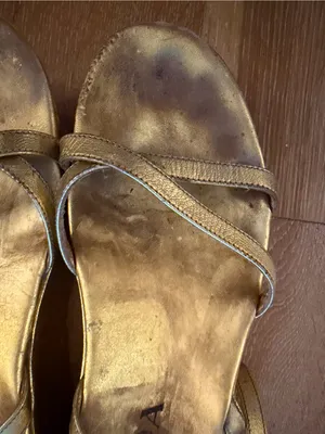 Prada Gold Metallic Platform Ankle-Strap Sandals heavily worn out thumbnail 9
