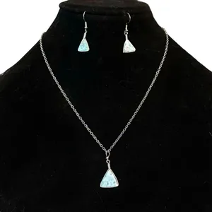Silver tone Larimar pendant necklace and earrings set thumbnail 1