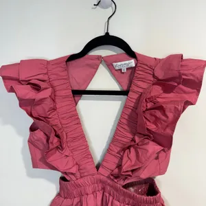Runway Scout Womens Ruffled Cut Out Backless Rose Pink Mini Dress Size XS Cotton thumbnail 5