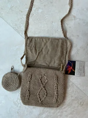 Cute, Macrame Crossbody Beige Zippered Bag w/Coin Pouch -NWT thumbnail 1