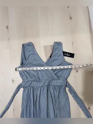 Lulus NWT Women XS Pale Dusty Blue Jersey Knit Surplice Slit Maxi Dress thumbnail 10