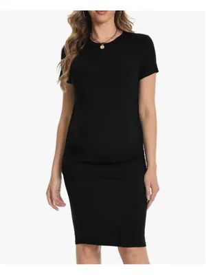 NEW Black Short Sleeve Maternity Dress Ruched Pregnancy S thumbnail 6