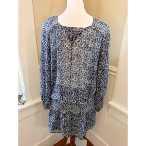 Ulla Johnson Samira Dress Silk Floral Drop Waist Mini Dress Bleu Blue Size 10 thumbnail 3