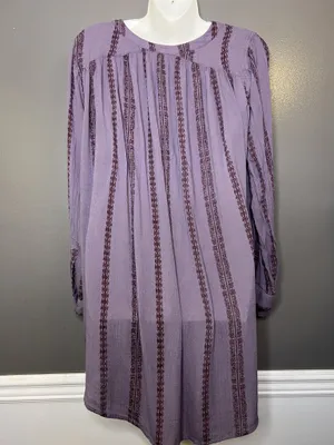 Free People Blouse Womens Medium Purple Striped Henley Long Sleeve Tunic Top thumbnail 8