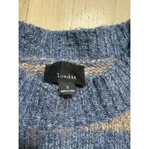 Lumiere Blue and Brown Striped Grunge Distressed Knit Sweater thumbnail 2