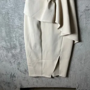 Fehaute‎ Sophisticated Beige Midi Dress Sleeveless Wrap Front Draped Bow MED New thumbnail 8