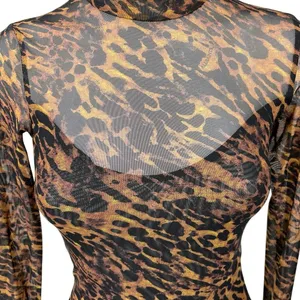 AllSaints Ambient Elia Leopard Animal Print Mesh Long Sleeve Bodysuit Top Size S thumbnail 3