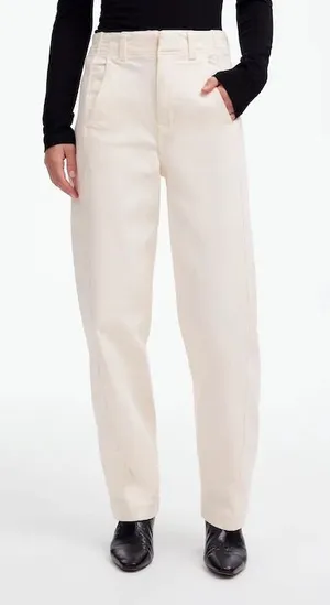 Madewell‎ Tapered Denim Trousers 32 Vintage Ivory High Rise Jeans NS363 $148 thumbnail 1