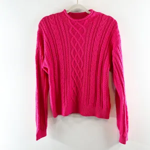 J. Crew Mockneck Cable Knit Cotton Pullover Sweater Pink Medium thumbnail 2