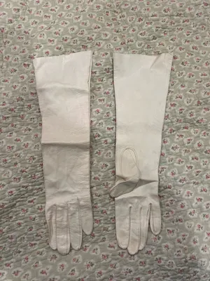 Vintage White Long Leather Women's Gloves thumbnail 2