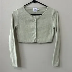 Princess Polly The Michael Top Cropped Sweater Ribbed Button Up Lime Sage Green thumbnail 2