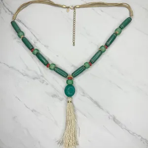 Chico's Faux Turquoise Tassel Pendant Necklace 34.25-38.25in ✨ thumbnail 2