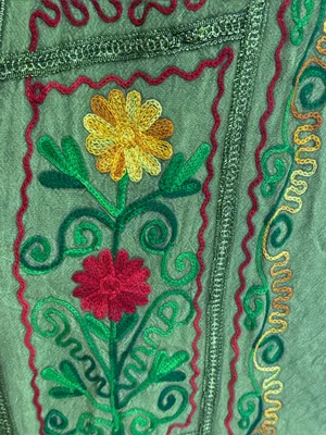 Naissha Green Embroidered Floral Wide-Leg Boho Split Front Pants thumbnail 4