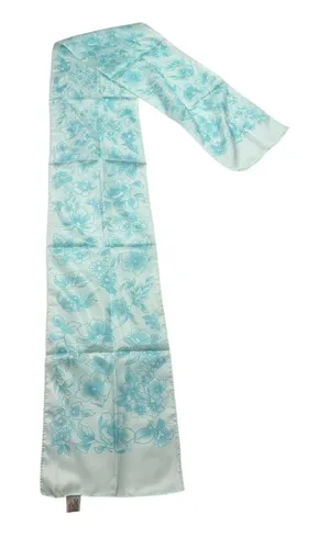 VTG blue floral print long scarf. 9 x 64. headscarf. vintage. 1960s. 1970s thumbnail 1