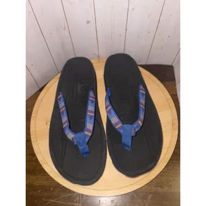 LL Bean Katahdin Flip Flops Women's‎ Sz 8 M Sandals Blue Aztec Pattern Beach thumbnail 6