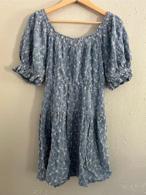 Old Navy Light Blue Floral Square-Neck Puff Sleeve Dress Casual Summer Fall thumbnail 5