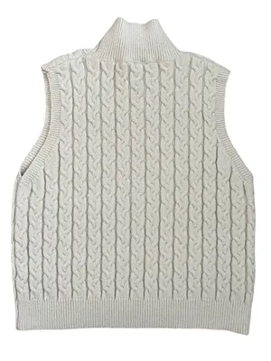Entro Mock Neck Cable Knit Sweater Vest Cream Ivory Academia Preppy Large thumbnail 3