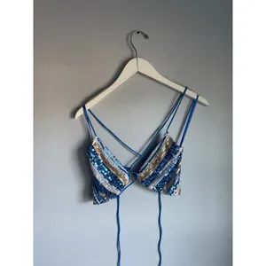 Princess Polly Blue Silver Savannah Sequin Top Festival adjustable straps sz 2 thumbnail 2