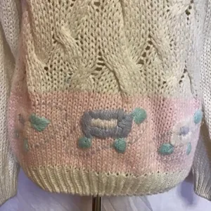 Vintage 80s Hand Knit Turtleneck Sweater | Cream Cable Knit Cottagecore thumbnail 7