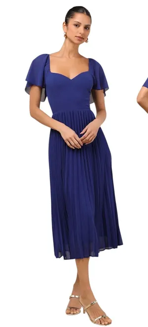Lulus Calia Royal Blue Flutter Sleeve Midi Dress size Large NWT thumbnail 1